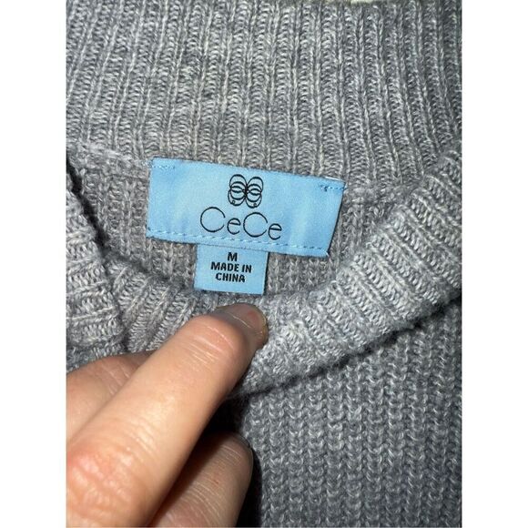 Cece Womens Gray Textured Long Sleeve Round Neck Sweater - Picture 7 of 14